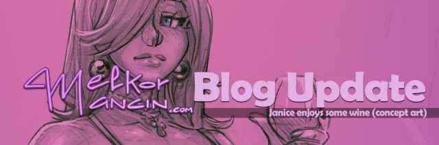 Janice enjoys some wine (concept art)